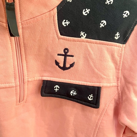 Pink preppy pullover hoodie zip up with navy anchor design girls size M 12/14 - Picture 3 of 6